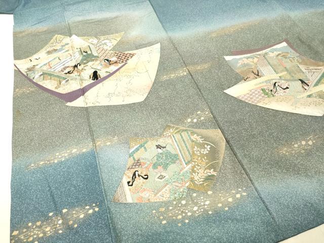 平和屋着物●本場染大島紬　訪問着　刺繍　色紙重ね人物風景文　金銀糸　正絹　逸品　DAAU0622tw