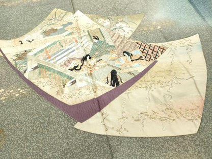 平和屋着物●本場染大島紬　訪問着　刺繍　色紙重ね人物風景文　金銀糸　正絹　逸品　DAAU0622tw