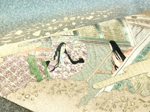 平和屋着物●本場染大島紬　訪問着　刺繍　色紙重ね人物風景文　金銀糸　正絹　逸品　DAAU0622tw