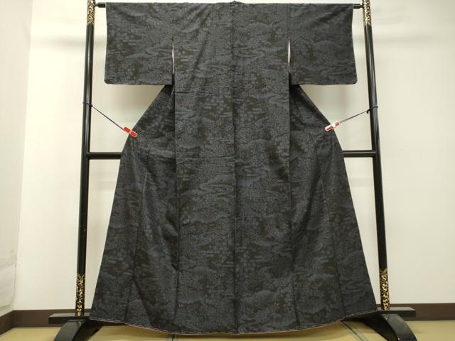 平和屋着物●結城紬　100亀甲　流水雲取り風景文　正絹　逸品　未使用　DAAU0623tw