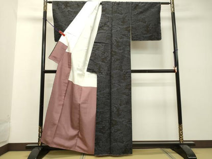 平和屋着物●結城紬　100亀甲　流水雲取り風景文　正絹　逸品　未使用　DAAU0623tw