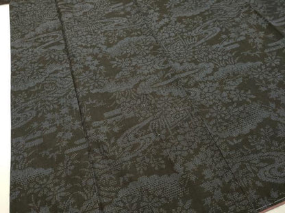 平和屋着物●結城紬　100亀甲　流水雲取り風景文　正絹　逸品　未使用　DAAU0623tw
