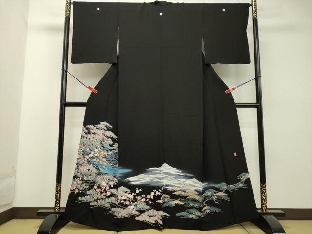 平和屋着物●十日町友禅 女流作家 遠田藤舟 黒留袖 風景花松文 暈し染め 正絹 逸品 DAAU0638tw
