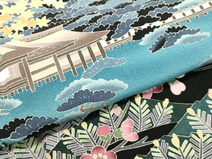 平和屋着物●十日町友禅 女流作家 遠田藤舟 黒留袖 風景花松文 暈し染め 正絹 逸品 DAAU0638tw