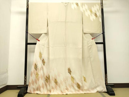 平和屋着物●訪問着 絞り 刺繍 花菱文 暈し染め 金彩 正絹 逸品 DAAU0641tw