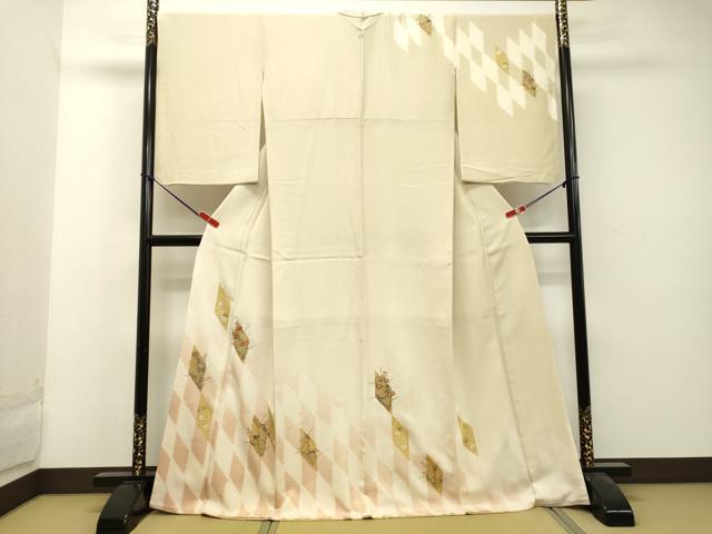 平和屋着物●訪問着 絞り 刺繍 花菱文 暈し染め 金彩 正絹 逸品 DAAU0641tw