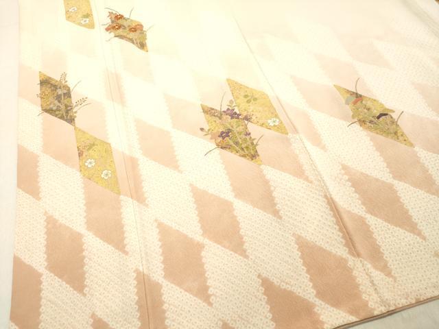 平和屋着物●訪問着 絞り 刺繍 花菱文 暈し染め 金彩 正絹 逸品 DAAU0641tw