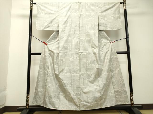 平和屋着物●本場大島紬　白大島　9マルキ　格子草花文　正絹　逸品　DAAU0645tw