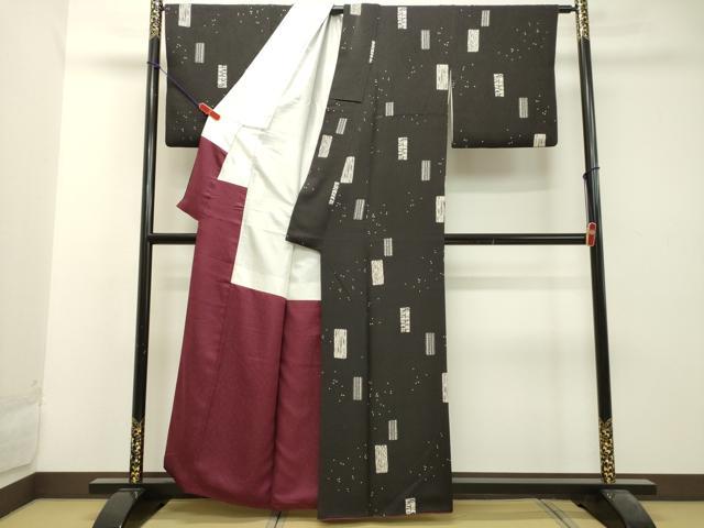 平和屋着物●上質な小紋 短冊抽象文 黒地 正絹 逸品 DAAU0647tw