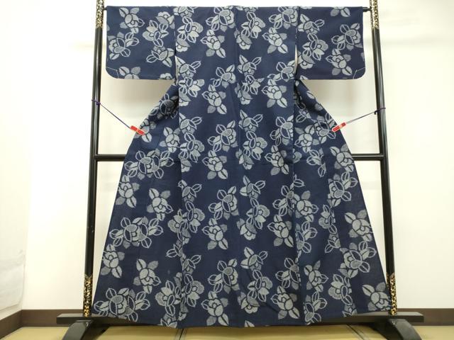 平和屋着物●久留米絣　単衣　草花文　綿　逸品　DAAU0652tw