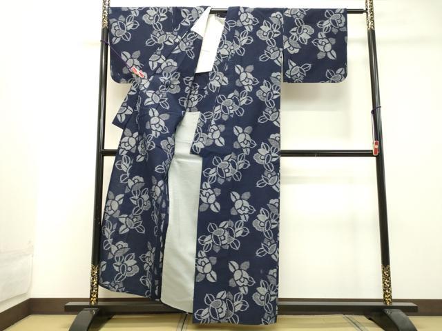 平和屋着物●久留米絣　単衣　草花文　綿　逸品　DAAU0652tw