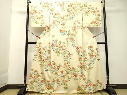 平和屋着物●訪問着 駒刺繍 草花文 金彩 正絹 逸品 DAAU0656tw