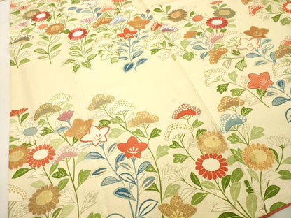 平和屋着物●訪問着 駒刺繍 草花文 金彩 正絹 逸品 DAAU0656tw