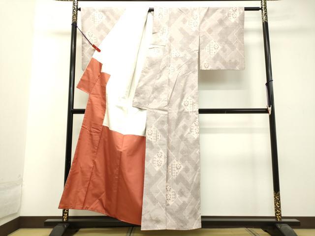 平和屋着物●本場大島紬　9マルキ　幾何学花文　正絹　逸品　DAAU0661tw