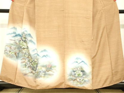 平和屋着物●訪問着 紬地 手描き 草花文 暈し染め 正絹 逸品 DAAU0676tw