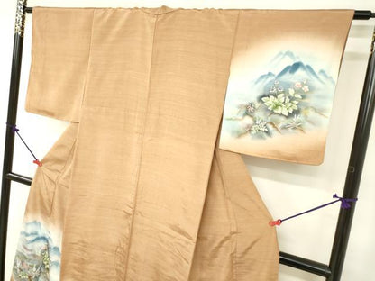 平和屋着物●訪問着 紬地 手描き 草花文 暈し染め 正絹 逸品 DAAU0676tw