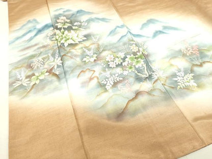 平和屋着物●訪問着 紬地 手描き 草花文 暈し染め 正絹 逸品 DAAU0676tw
