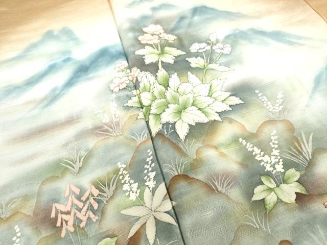 平和屋着物●訪問着 紬地 手描き 草花文 暈し染め 正絹 逸品 DAAU0676tw