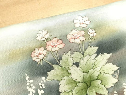 平和屋着物●訪問着 紬地 手描き 草花文 暈し染め 正絹 逸品 DAAU0676tw