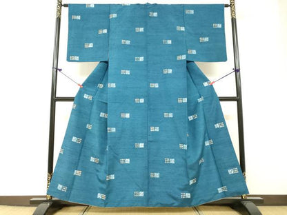 平和屋着物●上質な紬 ろうけつ染め 幾何学文様 正絹 逸品 DAAU0678tw
