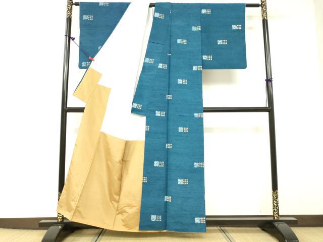 平和屋着物●上質な紬 ろうけつ染め 幾何学文様 正絹 逸品 DAAU0678tw