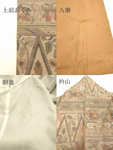 平和屋着物●上質な紬　洋花文　正絹　逸品　DAAU0698tw