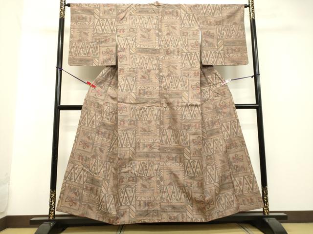 平和屋着物●上質な紬　洋花文　正絹　逸品　DAAU0698tw