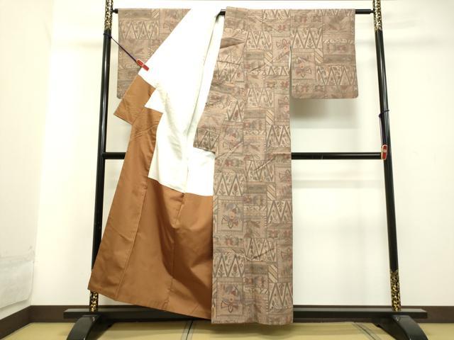 平和屋着物●上質な紬　洋花文　正絹　逸品　DAAU0698tw