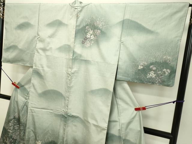 平和屋着物●訪問着　紬地　ろうけつ染め　草花文　正絹　逸品　DAAU0702tw