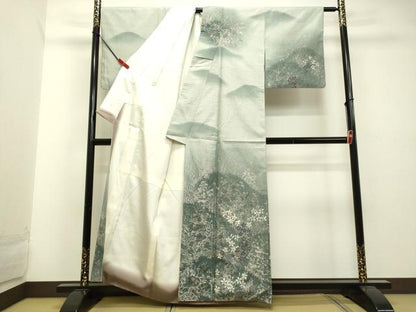 平和屋着物●訪問着　紬地　ろうけつ染め　草花文　正絹　逸品　DAAU0702tw
