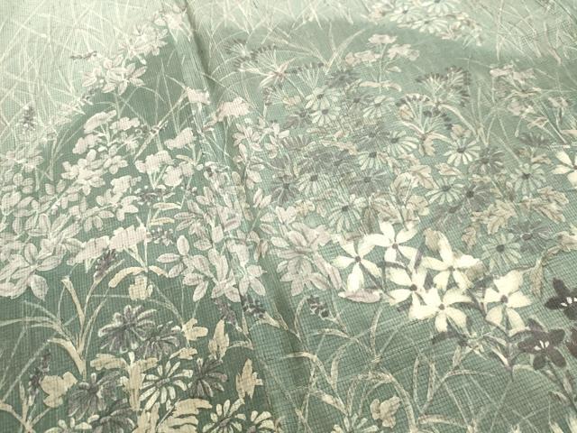 平和屋着物●訪問着　紬地　ろうけつ染め　草花文　正絹　逸品　DAAU0702tw