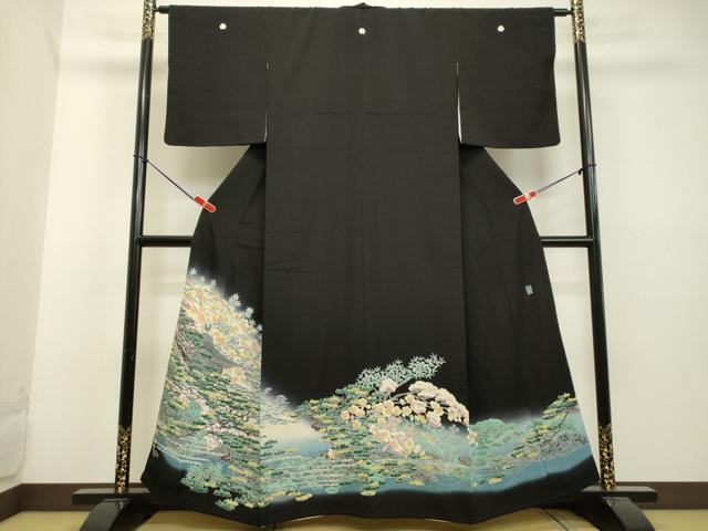 平和屋着物●本加賀友禅作家 杉浦 伸 黒留袖 風景枝花松文 暈し染め 正絹 逸品 DAAU0705tw