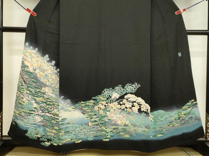 平和屋着物●本加賀友禅作家 杉浦 伸 黒留袖 風景枝花松文 暈し染め 正絹 逸品 DAAU0705tw