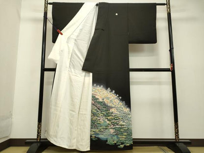 平和屋着物●本加賀友禅作家 杉浦 伸 黒留袖 風景枝花松文 暈し染め 正絹 逸品 DAAU0705tw