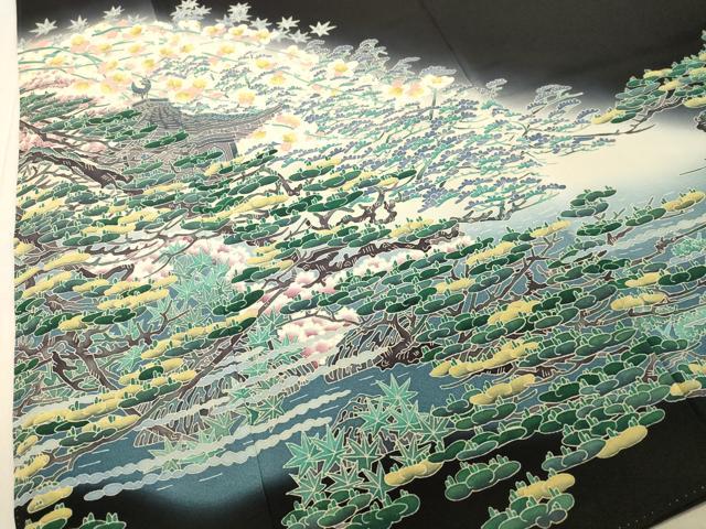 平和屋着物●本加賀友禅作家 杉浦 伸 黒留袖 風景枝花松文 暈し染め 正絹 逸品 DAAU0705tw