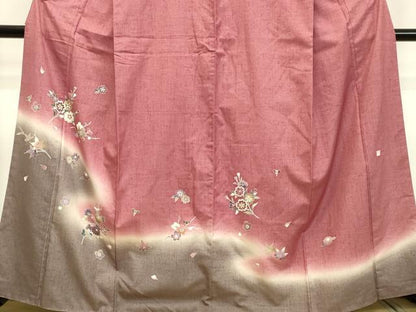 平和屋着物●訪問着 作家物 紬地 草花文 暈し染め 金彩 正絹 逸品 DAAU0706tw