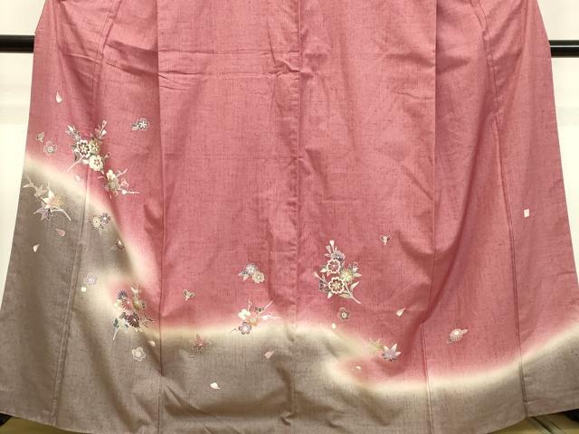 平和屋着物●訪問着 作家物 紬地 草花文 暈し染め 金彩 正絹 逸品 DAAU0706tw