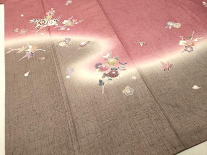 平和屋着物●訪問着 作家物 紬地 草花文 暈し染め 金彩 正絹 逸品 DAAU0706tw