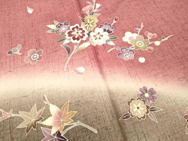 平和屋着物●訪問着 作家物 紬地 草花文 暈し染め 金彩 正絹 逸品 DAAU0706tw