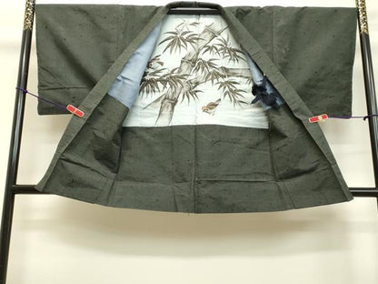 平和屋着物●男性 髭紬 アンサンブル 千歳茶色 正絹 逸品 DAAU0709tw