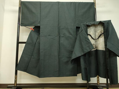 平和屋着物●男性　紬　アンサンブル　単衣　霞文　正絹　逸品　DAAU0713tw