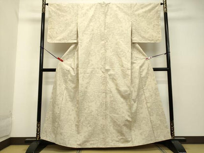 平和屋着物●結城紬 100亀甲 風景草花文 正絹 逸品 DAAU0723tw