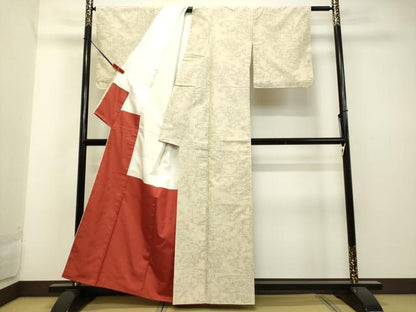 平和屋着物●結城紬 100亀甲 風景草花文 正絹 逸品 DAAU0723tw