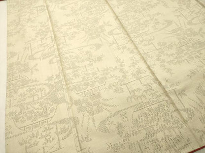 平和屋着物●結城紬 100亀甲 風景草花文 正絹 逸品 DAAU0723tw