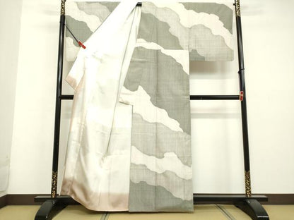 平和屋着物●訪問着 紬地 抽象文様 正絹 逸品 DAAU0735tw