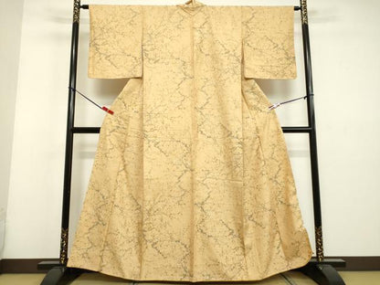 平和屋着物●上質な小紋　紬地　枝梅文　背抜き仕立て　正絹　逸品　DAAU0740tw
