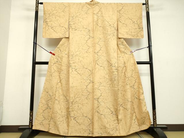 平和屋着物●上質な小紋　紬地　枝梅文　背抜き仕立て　正絹　逸品　DAAU0740tw