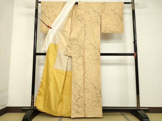 平和屋着物●上質な小紋　紬地　枝梅文　背抜き仕立て　正絹　逸品　DAAU0740tw