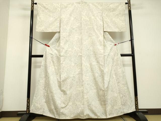 平和屋着物●結城紬　80亀甲　風景草葉文　正絹　逸品　DAAU0742tw