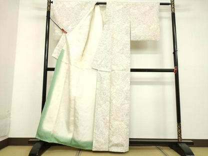 平和屋着物●結城紬　80亀甲　風景草葉文　正絹　逸品　DAAU0742tw